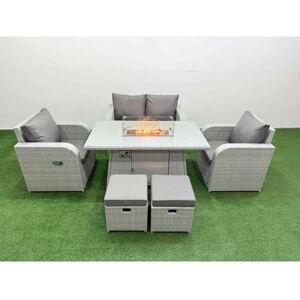 Light Grey pe Wicker Rattan Garden Furniture Set Sofa Set Reclining Chair Firepit Dining Table 6 Seater 2 Small Stools - Fimous Light Grey pe Wicker Rattan Garden Furniture Set Sofa Set Reclining Chair Firepit Dining Table 6 Seater 2 Small Stools - Fimous