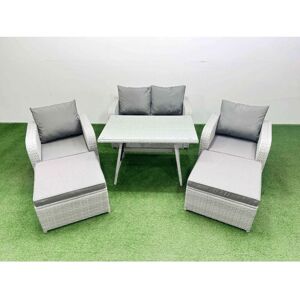 Light Grey pe Wicker Rattan Garden Furniture Set Sofa Set Reclining Chair Love Sofa Rectangular Dining Table 2 Big Stools - Fimous Light Grey pe Wicker Rattan Garden Furniture Set Sofa Set Reclining Chair Love Sofa Rectangular Dining Table 2 Big Stools - Fimous