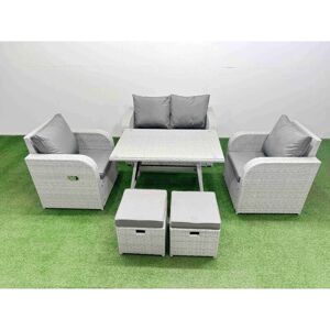 Light Grey pe Wicker Rattan Garden Furniture Set Sofa Set Reclining Chair Love Sofa Rectangular Dining Table 2 Small Stools - Fimous Light Grey pe Wicker Rattan Garden Furniture Set Sofa Set Reclining Chair Love Sofa Rectangular Dining Table 2 Small Stools - Fimous