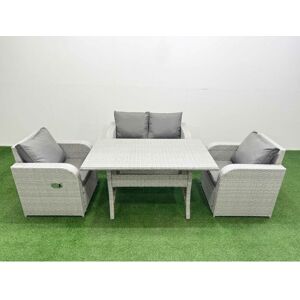 Light Grey pe Wicker Rattan Garden Furniture Set Sofa Set Reclining Chair Rectangular Dining Table 4 Seater - Fimous Light Grey pe Wicker Rattan Garden Furniture Set Sofa Set Reclining Chair Rectangular Dining Table 4 Seater - Fimous