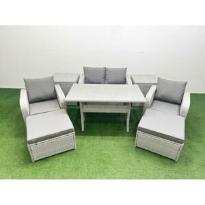 Light Grey pe Wicker Rattan Garden Furniture Set Sofa Set Reclining Chair Rectangular Dining Table 6 Seater 2 Big Stools 2 Side Table - Fimous Light Grey pe Wicker Rattan Garden Furniture Set Sofa Set Reclining Chair Rectangular Dining Table 6 Seater 2 Big Stools 2 Side Table - Fimous