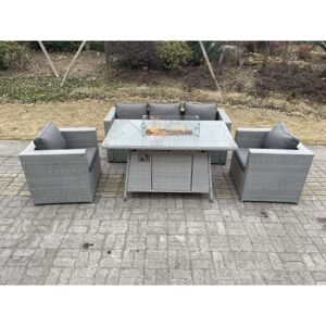 Light Grey Rattan Gas Fire Pit Garden Furniture Dining Table Set Heater Burner Chairs Lounge Sofa Set Arm Chairs - Fimous Light Grey Rattan Gas Fire Pit Garden Furniture Dining Table Set Heater Burner Chairs Lounge Sofa Set Arm Chairs - Fimous