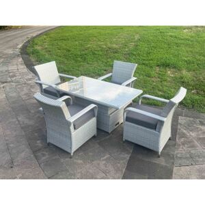 Light Grey Rattan Outdoor Garden furniture Set Height Adjustable Rising Lifting Table and 4 Chairs Set with Seat Cushion - Fimous Light Grey Rattan Outdoor Garden furniture Set Height Adjustable Rising Lifting Table and 4 Chairs Set with Seat Cushion - Fimous