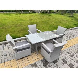 Light Grey Rattan Outdoor Garden furniture Set Rectangular Table and 4 Chairs Set with Seat Cushion - Fimous Light Grey Rattan Outdoor Garden furniture Set Rectangular Table and 4 Chairs Set with Seat Cushion - Fimous