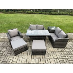 FIMOUS Lounge Rattan Sofa Set Outdoor Garden Furniture Oblong Rectangular Dining Table With Chairs 2 Big Footstool Side Table 7 Seater Dark Grey Mixed FIMOUS Lounge Rattan Sofa Set Outdoor Garden Furniture Oblong Rectangular Dining Table With Chairs 2 Big Footstool Side Table 7 Seater Dark Grey Mixed
