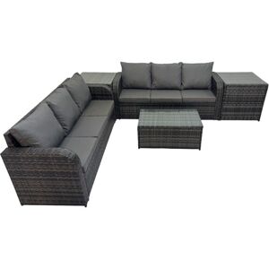 Fimous - Outdoor 3 Seater Sofa Coffee Table Set Garden Rattan Furniture Set 6 Seater with 2 Side Tables Dark Grey Fimous - Outdoor 3 Seater Sofa Coffee Table Set Garden Rattan Furniture Set 6 Seater with 2 Side Tables Dark Grey