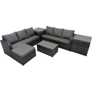 Outdoor 3 Seater Sofa Coffee Table Set Garden Rattan Furniture Set 7 Seater with Big Stool 2 Side Tables Dark Grey - Fimous Outdoor 3 Seater Sofa Coffee Table Set Garden Rattan Furniture Set 7 Seater with Big Stool 2 Side Tables Dark Grey - Fimous