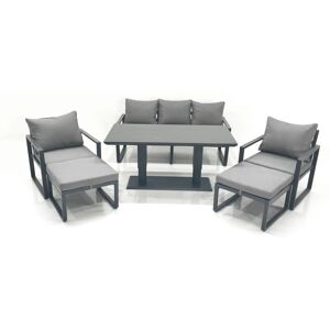 Fimous Outdoor Aluminium Garden Furniture Set with Adjustable Rising Lifting Dining Table 3 Seater Sofa 2 Chair 2 Big Footstools Dark Grey Fimous Outdoor Aluminium Garden Furniture Set with Adjustable Rising Lifting Dining Table 3 Seater Sofa 2 Chair 2 Big Footstools Dark Grey