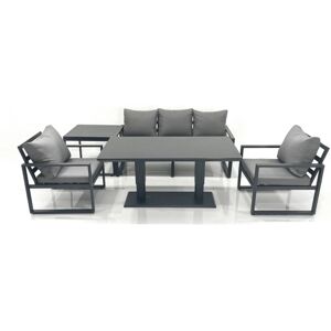 Fimous Outdoor Aluminium Garden Furniture Set with Adjustable Rising Lifting Dining Table 3 Seater Sofa 2 Chair Side Table Dark Grey Fimous Outdoor Aluminium Garden Furniture Set with Adjustable Rising Lifting Dining Table 3 Seater Sofa 2 Chair Side Table Dark Grey