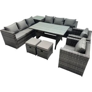 Fimous Outdoor Corner Sofa Chair Dining Table Set Garden Rattan Furniture Set 10 Seater with Side Table 2 Small Stool Dark Grey Fimous Outdoor Corner Sofa Chair Dining Table Set Garden Rattan Furniture Set 10 Seater with Side Table 2 Small Stool Dark Grey