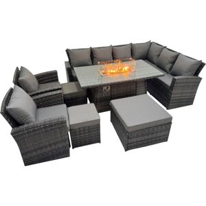 Outdoor Furniture Garden Dining Set Rattan Corner Sofa Chair Set Gas Fire Pit Table with Temper Glass 3 Footstools Dark Grey Mixed - Fimous Outdoor Furniture Garden Dining Set Rattan Corner Sofa Chair Set Gas Fire Pit Table with Temper Glass 3 Footstools Dark Grey Mixed - Fimous