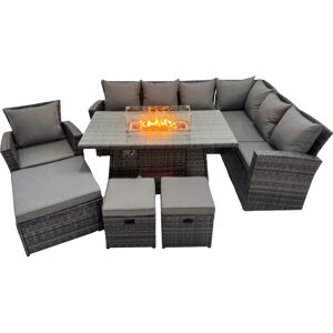 Outdoor Furniture Garden Dining Set Rattan Corner Sofa Chair Set Gas Fire Pit Table with Temper Glass 3 Footstools Dark Grey Mixed - Fimous Outdoor Furniture Garden Dining Set Rattan Corner Sofa Chair Set Gas Fire Pit Table with Temper Glass 3 Footstools Dark Grey Mixed - Fimous
