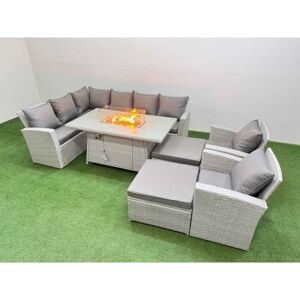 Outdoor Furniture Garden Dining Set Rattan Corner Sofa Chair Sets Gas Fire Pit Table with Temper Glass Footstools 10 Seater Light Grey Mixed - Fimous Outdoor Furniture Garden Dining Set Rattan Corner Sofa Chair Sets Gas Fire Pit Table with Temper Glass Footstools 10 Seater Light Grey Mixed - Fimous