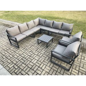 Fimous Outdoor Garden Furniture Patio Lounge Corner Sofa Aluminium Set with Square Coffee Table 2 Pcs Arm Chairs Dark Grey Fimous Outdoor Garden Furniture Patio Lounge Corner Sofa Aluminium Set with Square Coffee Table 2 Pcs Arm Chairs Dark Grey