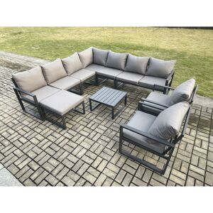 Fimous Outdoor Garden Furniture Patio Lounge Corner Sofa Aluminium Set with Square Coffee Table Big Footstool 2 Chair Dark Grey Fimous Outdoor Garden Furniture Patio Lounge Corner Sofa Aluminium Set with Square Coffee Table Big Footstool 2 Chair Dark Grey