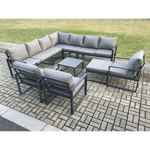 Fimous Outdoor Garden Furniture Patio Lounge Corner Sofa Aluminium Set with Square Coffee Table Big Footstool 3 Chair Dark Grey Fimous Outdoor Garden Furniture Patio Lounge Corner Sofa Aluminium Set with Square Coffee Table Big Footstool 3 Chair Dark Grey