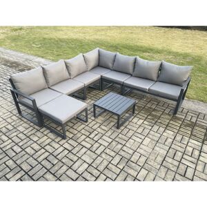 Fimous Outdoor Garden Furniture Patio Lounge Corner Sofa Aluminium Set with Square Coffee Table Big Footstool Dark Grey Fimous Outdoor Garden Furniture Patio Lounge Corner Sofa Aluminium Set with Square Coffee Table Big Footstool Dark Grey