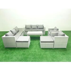 Outdoor Garden Furniture Rattan Sofa Set with 2 Armchairs Oblong Coffee Table 2 Big Footstools Light Grey Mixed - Fimous Outdoor Garden Furniture Rattan Sofa Set with 2 Armchairs Oblong Coffee Table 2 Big Footstools Light Grey Mixed - Fimous