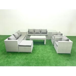 Fimous Outdoor Garden Furniture Rattan Sofa Set with 2 Armchairs Oblong Coffee Table Big Footstool 2 Side Tables Light Grey Mixed Fimous Outdoor Garden Furniture Rattan Sofa Set with 2 Armchairs Oblong Coffee Table Big Footstool 2 Side Tables Light Grey Mixed