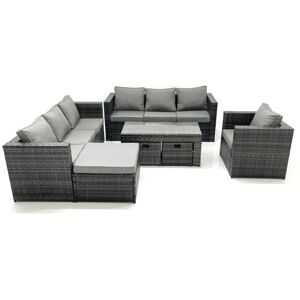Fimous Outdoor Garden Furniture Set 10 Seater Rattan Sofa Set with Coffee Table 3 Big Footstools Armchair Dark Grey Mixed Fimous Outdoor Garden Furniture Set 10 Seater Rattan Sofa Set with Coffee Table 3 Big Footstools Armchair Dark Grey Mixed