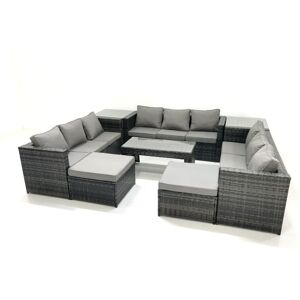 Outdoor Garden Furniture Set 8 Pieces Rattan Sofa Set with Coffee Table 2 Big Footstools Side Table Dark Grey Mixed - Fimous Outdoor Garden Furniture Set 8 Pieces Rattan Sofa Set with Coffee Table 2 Big Footstools Side Table Dark Grey Mixed - Fimous