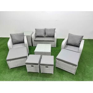 Outdoor Garden Furniture Set pe Rattan Love Sofa Reclining Chair Set with Coffee Table 4 Footstools Side Table Light Grey - Fimous Outdoor Garden Furniture Set pe Rattan Love Sofa Reclining Chair Set with Coffee Table 4 Footstools Side Table Light Grey - Fimous