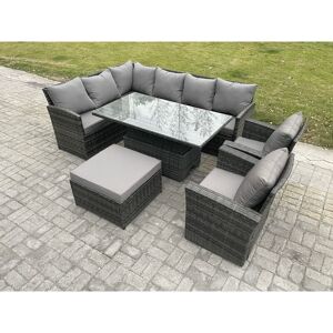 FIMOUS Outdoor Garden Furniture Set Wicker pe Rattan Height Adjustable Rising Lifting Table Sofa Dining Set with Big Footstool 2 Armchairs Dark Grey Mixed FIMOUS Outdoor Garden Furniture Set Wicker pe Rattan Height Adjustable Rising Lifting Table Sofa Dining Set with Big Footstool 2 Armchairs Dark Grey Mixed