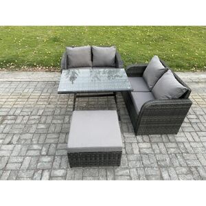Outdoor Garden Furniture Sets 4 Pieces Wicker Rattan Furniture Sofa Sets with Rectangular Dining Table Love Sofa Big Footstool - Fimous Outdoor Garden Furniture Sets 4 Pieces Wicker Rattan Furniture Sofa Sets with Rectangular Dining Table Love Sofa Big Footstool - Fimous