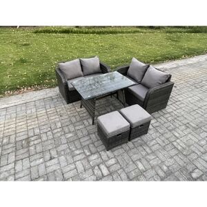 Outdoor Garden Furniture Sets 5 Pieces Wicker Rattan Furniture Sofa Sets with Rectangular Dining Table Love Sofa 2 Small Footstool - Fimous Outdoor Garden Furniture Sets 5 Pieces Wicker Rattan Furniture Sofa Sets with Rectangular Dining Table Love Sofa 2 Small Footstool - Fimous