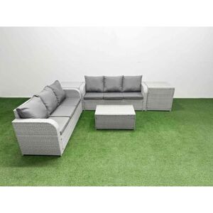 FIMOUS Outdoor Garden Furniture Sets 6 Seater Wicker Rattan Furniture Sofa Sets with Rectangular Coffee Table high Back Lounge Sofa 2 Side Table Light Grey FIMOUS Outdoor Garden Furniture Sets 6 Seater Wicker Rattan Furniture Sofa Sets with Rectangular Coffee Table high Back Lounge Sofa 2 Side Table Light Grey
