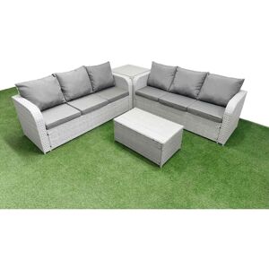 FIMOUS Outdoor Garden Furniture Sets 6 Seater Wicker Rattan Furniture Sofa Sets with Rectangular Coffee Table high Back Lounge Sofa Side Table Light Grey FIMOUS Outdoor Garden Furniture Sets 6 Seater Wicker Rattan Furniture Sofa Sets with Rectangular Coffee Table high Back Lounge Sofa Side Table Light Grey