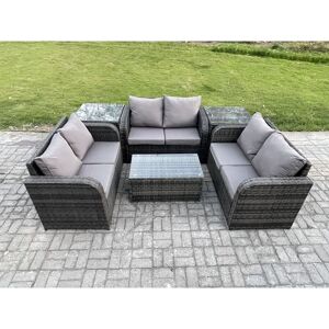 Fimous Outdoor Garden Furniture Sets 6 Seater Wicker Rattan Furniture Sofa Sets with Rectangular Coffee Table Love Sofa 2 Side Tables Dark Grey Mixed Fimous Outdoor Garden Furniture Sets 6 Seater Wicker Rattan Furniture Sofa Sets with Rectangular Coffee Table Love Sofa 2 Side Tables Dark Grey Mixed