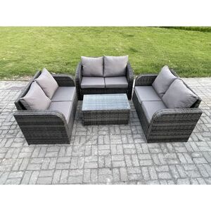 Outdoor Garden Furniture Sets 6 Seater Wicker Rattan Furniture Sofa Sets with Rectangular Coffee Table Love Sofa Dark Grey Mixed - Fimous Outdoor Garden Furniture Sets 6 Seater Wicker Rattan Furniture Sofa Sets with Rectangular Coffee Table Love Sofa Dark Grey Mixed - Fimous