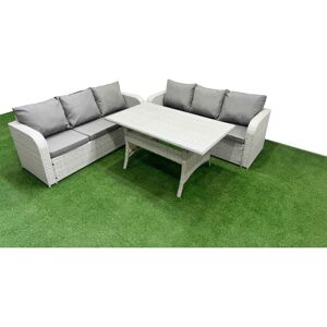 Outdoor Garden Furniture Sets 6 Seater Wicker Rattan Furniture Sofa Sets with Rectangular Dining Table high Back Lounge Sofa Light Grey - Fimous Outdoor Garden Furniture Sets 6 Seater Wicker Rattan Furniture Sofa Sets with Rectangular Dining Table high Back Lounge Sofa Light Grey - Fimous