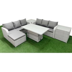 FIMOUS Outdoor Garden Furniture Sets 7 Seater Wicker Rattan Furniture Sofa Sets with Adjustable Lifting Dining or Coffee Table high Back Lounge Sofa Big FIMOUS Outdoor Garden Furniture Sets 7 Seater Wicker Rattan Furniture Sofa Sets with Adjustable Lifting Dining or Coffee Table high Back Lounge Sofa Big