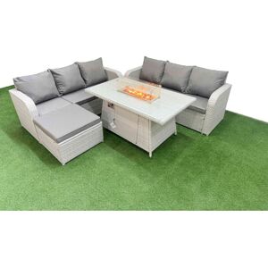 FIMOUS Outdoor Garden Furniture Sets 7 Seater Wicker Rattan Furniture Sofa Sets with Firepit Dining Table high Back Lounge Sofa Big Footstool Light Grey FIMOUS Outdoor Garden Furniture Sets 7 Seater Wicker Rattan Furniture Sofa Sets with Firepit Dining Table high Back Lounge Sofa Big Footstool Light Grey
