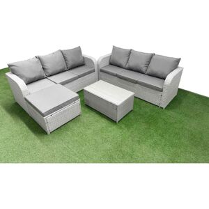 FIMOUS Outdoor Garden Furniture Sets 7 Seater Wicker Rattan Furniture Sofa Sets with Rectangular Coffee Table high Back Lounge Sofa Big Footstool Light Grey FIMOUS Outdoor Garden Furniture Sets 7 Seater Wicker Rattan Furniture Sofa Sets with Rectangular Coffee Table high Back Lounge Sofa Big Footstool Light Grey