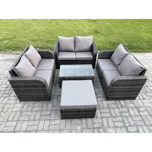 FIMOUS Outdoor Garden Furniture Sets 7 Seater Wicker Rattan Furniture Sofa Sets with Rectangular Coffee Table Love Sofa Big Footstool Dark Grey Mixed FIMOUS Outdoor Garden Furniture Sets 7 Seater Wicker Rattan Furniture Sofa Sets with Rectangular Coffee Table Love Sofa Big Footstool Dark Grey Mixed