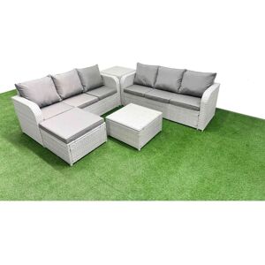 FIMOUS Outdoor Garden Furniture Sets 7 Seater Wicker Rattan Furniture Sofa Sets with Square Coffee Table high Back Lounge Sofa Big Footstool Side Table FIMOUS Outdoor Garden Furniture Sets 7 Seater Wicker Rattan Furniture Sofa Sets with Square Coffee Table high Back Lounge Sofa Big Footstool Side Table