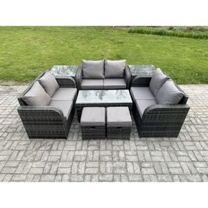 FIMOUS Outdoor Garden Furniture Sets 8 Pieces Wicker Rattan Furniture Sofa Sets with Rectangular Coffee Table Love seat Sofa 2 Small Footstools 2 Side FIMOUS Outdoor Garden Furniture Sets 8 Pieces Wicker Rattan Furniture Sofa Sets with Rectangular Coffee Table Love seat Sofa 2 Small Footstools 2 Side