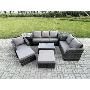 FIMOUS Outdoor Garden Furniture Sets 8 Pieces Wicker Rattan Furniture Sofa Sets with Rectangular Coffee Table Loveseat Sofa 2 Big Footstool 2 Side Tables FIMOUS Outdoor Garden Furniture Sets 8 Pieces Wicker Rattan Furniture Sofa Sets with Rectangular Coffee Table Loveseat Sofa 2 Big Footstool 2 Side Tables