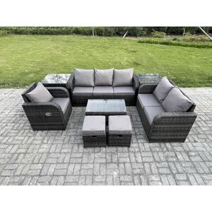 FIMOUS Outdoor Garden Furniture Sets 8 Pieces Wicker Rattan Furniture Sofa Sets with Rectangular Coffee Table Loveseat Sofa 2 Small Footstools 2 Side Tables FIMOUS Outdoor Garden Furniture Sets 8 Pieces Wicker Rattan Furniture Sofa Sets with Rectangular Coffee Table Loveseat Sofa 2 Small Footstools 2 Side Tables
