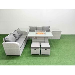 Fimous Outdoor Garden Furniture Sets 8 Seater Wicker Rattan Furniture Sofa Sets with Firepit Dining Table high Back Lounge Sofa Stools 2 Side Table Fimous Outdoor Garden Furniture Sets 8 Seater Wicker Rattan Furniture Sofa Sets with Firepit Dining Table high Back Lounge Sofa Stools 2 Side Table