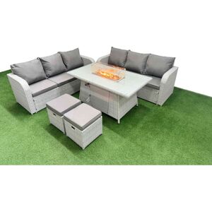 Outdoor Garden Furniture Sets 8 Seater Wicker Rattan Furniture Sofa Sets with Firepit Dining Table high Back Lounge Sofa Stools Light Grey - Fimous Outdoor Garden Furniture Sets 8 Seater Wicker Rattan Furniture Sofa Sets with Firepit Dining Table high Back Lounge Sofa Stools Light Grey - Fimous