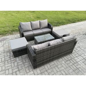 FIMOUS Outdoor Garden Furniture Sets 8 Seater Wicker Rattan Furniture Sofa Sets with Rectangular Coffee Table 3 Seater Sofa 2 Big Footstool Dark Grey Mixed FIMOUS Outdoor Garden Furniture Sets 8 Seater Wicker Rattan Furniture Sofa Sets with Rectangular Coffee Table 3 Seater Sofa 2 Big Footstool Dark Grey Mixed