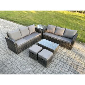 FIMOUS Outdoor Garden Furniture Sets 8 Seater Wicker Rattan Furniture Sofa Sets with Rectangular Coffee Table 3 Seater Sofa Side Table 2 Small Footstools FIMOUS Outdoor Garden Furniture Sets 8 Seater Wicker Rattan Furniture Sofa Sets with Rectangular Coffee Table 3 Seater Sofa Side Table 2 Small Footstools