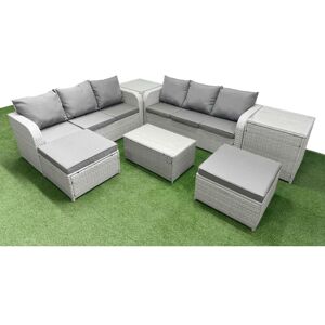 FIMOUS Outdoor Garden Furniture Sets 8 Seater Wicker Rattan Furniture Sofa Sets with Rectangular Coffee Table high Back Lounge Sofa 2 Big Footstool 2 Side FIMOUS Outdoor Garden Furniture Sets 8 Seater Wicker Rattan Furniture Sofa Sets with Rectangular Coffee Table high Back Lounge Sofa 2 Big Footstool 2 Side