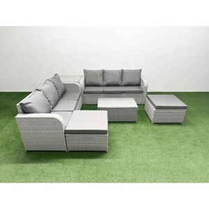 FIMOUS Outdoor Garden Furniture Sets 8 Seater Wicker Rattan Furniture Sofa Sets with Rectangular Coffee Table high Back Lounge Sofa 2 Big Footstool Side FIMOUS Outdoor Garden Furniture Sets 8 Seater Wicker Rattan Furniture Sofa Sets with Rectangular Coffee Table high Back Lounge Sofa 2 Big Footstool Side