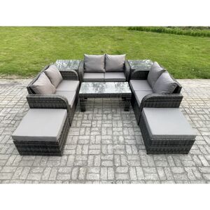 FIMOUS Outdoor Garden Furniture Sets 8 Seater Wicker Rattan Furniture Sofa Sets with Rectangular Coffee Table Love seat Sofa 2 Big Footstool 2 Side Tables FIMOUS Outdoor Garden Furniture Sets 8 Seater Wicker Rattan Furniture Sofa Sets with Rectangular Coffee Table Love seat Sofa 2 Big Footstool 2 Side Tables