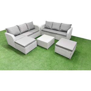 FIMOUS Outdoor Garden Furniture Sets 8 Seater Wicker Rattan Furniture Sofa Sets with Square Coffee Table high Back Lounge Sofa 2 Big Footstool Light Grey FIMOUS Outdoor Garden Furniture Sets 8 Seater Wicker Rattan Furniture Sofa Sets with Square Coffee Table high Back Lounge Sofa 2 Big Footstool Light Grey